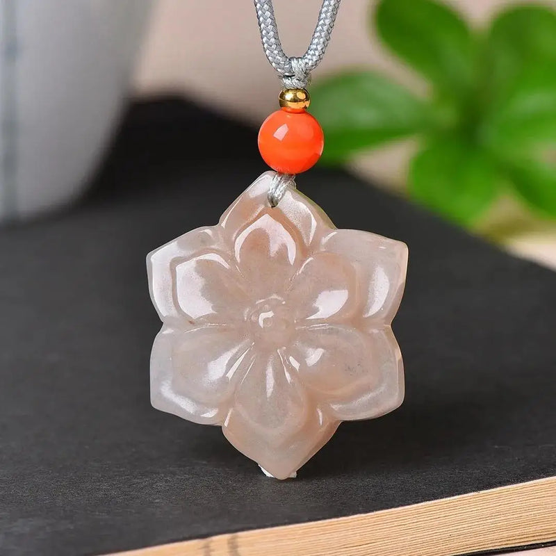 Golden Silk Jade Flower Pendant Necklace Natural Luck