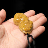Natural Golden Silk Jade Lucky Pixiu Pendant Hand-Carved Charm