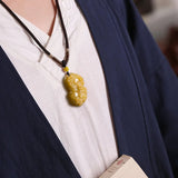 Natural Golden Silk Jade Lucky Pixiu Pendant Hand-Carved Charm