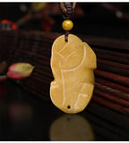 Natural Golden Silk Jade Lucky Pixiu Pendant Hand-Carved Charm