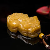 Natural Golden Silk Jade Lucky Pixiu Pendant Hand-Carved Charm