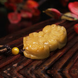 Natural Golden Silk Jade Lucky Pixiu Pendant Hand-Carved Charm