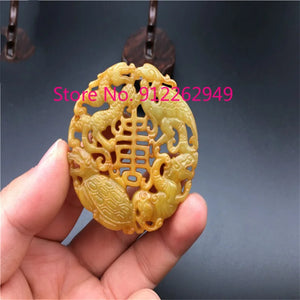 Hand-Carved Antique Four Spirits Mythical Beast Necklace Pendant