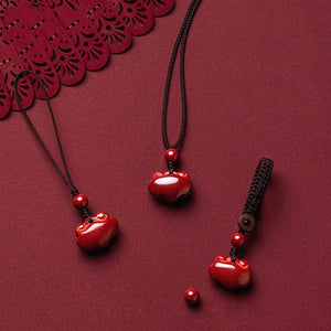 Hand-carve Cinnabar Ruyi Necklace Pendant Luck Amulet