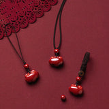 Hand-carve Cinnabar Ruyi Necklace Pendant Luck Amulet
