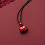 Hand-carve Cinnabar Ruyi Necklace Pendant Luck Amulet