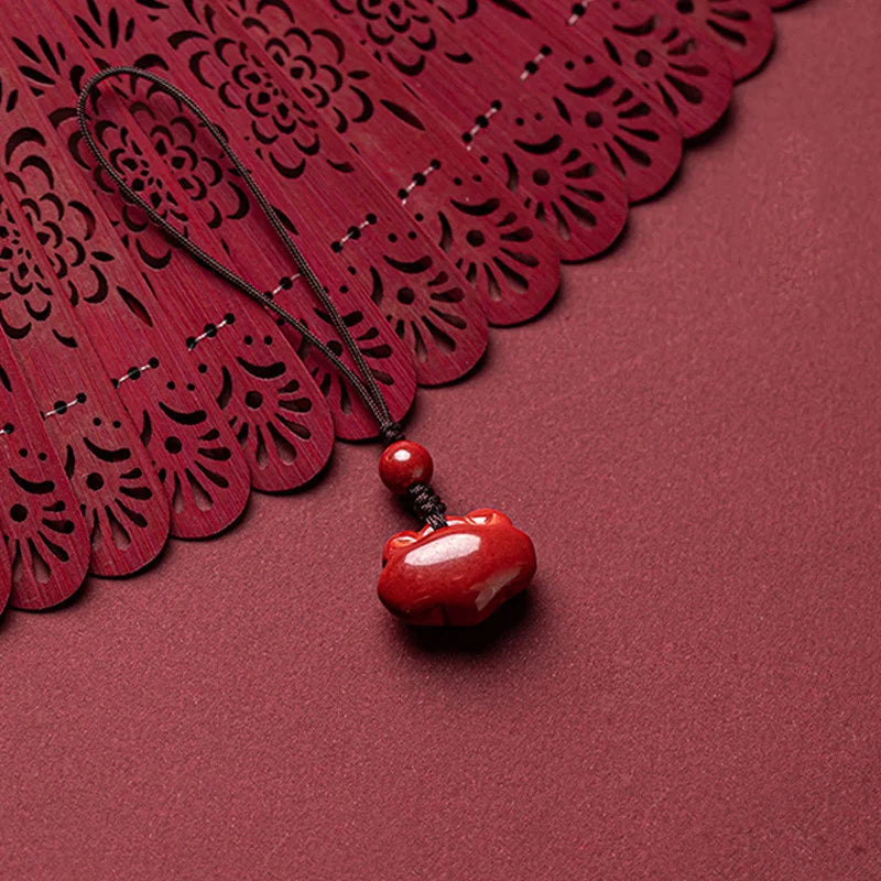 Hand-carve Cinnabar Ruyi Necklace Pendant Luck Amulet