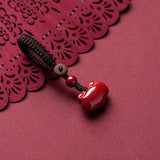 Hand-carve Cinnabar Ruyi Necklace Pendant Luck Amulet
