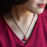 Hand-carve Cinnabar Ruyi Necklace Pendant Luck Amulet