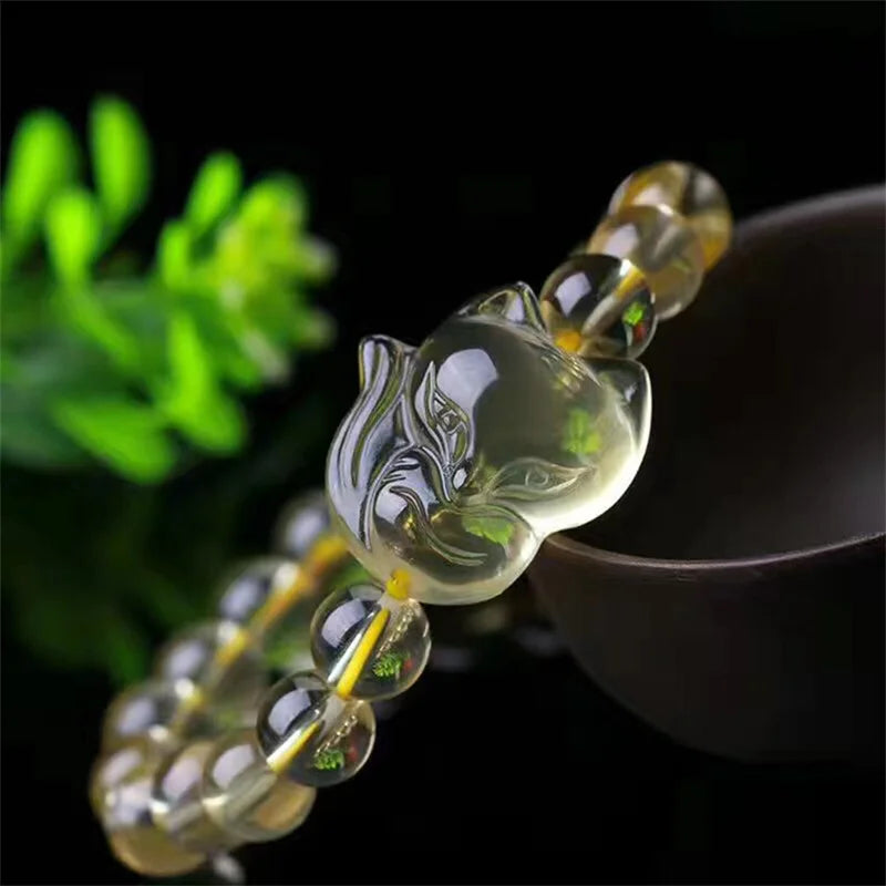 Hand-Carve Citrine Fox Bracelet Jewelry Men Women Luck