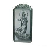 Hand-carve Cyan Dragon Goddess of Mercy Necklace Pendant Jewelry Men Women