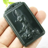 Hand-carve Cyan Dragon Goddess of Mercy Necklace Pendant Jewelry Men Women