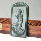 Hand-carve Cyan Dragon Goddess of Mercy Necklace Pendant Jewelry Men Women