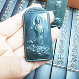 Hand-carve Cyan Dragon Goddess of Mercy Necklace Pendant Jewelry Men Women