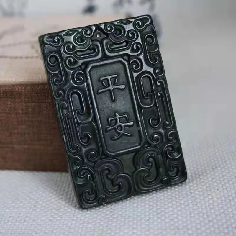 Hand-carve Dark Green Jade Necklace Pendant Jewelry Men Women Luck