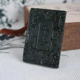 Hand-carve Dark Green Jade Necklace Pendant Jewelry Men Women Luck