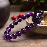 Hand-carve Amethyst Pixiu Bracelet for Luck