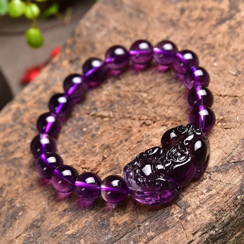 Hand-carve Amethyst Pixiu Bracelet for Luck