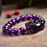 Hand-carve Amethyst Pixiu Bracelet for Luck