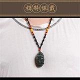 Hand-carved Hetian Jade Guanyin Buddha Head Pendant Necklace