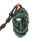 Hand-carved Hetian Jade Guanyin Buddha Head Pendant Necklace