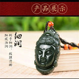 Hand-carved Hetian Jade Guanyin Buddha Head Pendant Necklace
