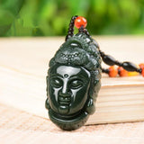 Hand-carved Hetian Jade Guanyin Buddha Head Pendant Necklace