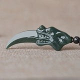 Natural Hand-carve Hetian Jade Cyan Wolf Tooth Necklace Pendant