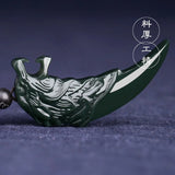 Natural Hand-carve Hetian Jade Cyan Wolf Tooth Necklace Pendant