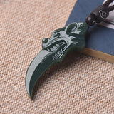 Natural Hand-carve Hetian Jade Cyan Wolf Tooth Necklace Pendant