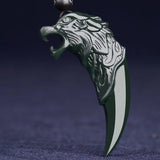 Natural Hand-carve Hetian Jade Cyan Wolf Tooth Necklace Pendant