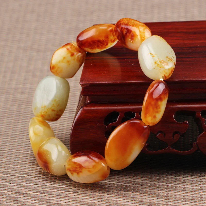 Hand-carved Hetian Jade Seed Raw Stone Baranglet Bracelet Men Women Luck