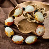 Hand-carved Hetian Jade Seed Raw Stone Baranglet Bracelet Men Women Luck