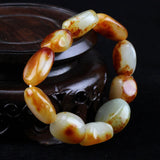 Hand-carved Hetian Jade Seed Raw Stone Baranglet Bracelet Men Women Luck