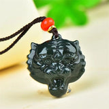 Hand-carve Hetian jade Cyan Tiger Head Necklace Pendant Men Women Luck Gifts