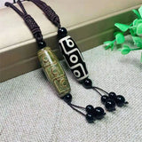 Hand-carve Jade Agate Dzi Bead Necklace Pendant Jewelry Men Women Luck