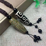 Hand-carve Jade Agate Dzi Bead Necklace Pendant Jewelry Men Women Luck