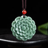 Hand-carved Jade Bean Peony Flower Necklace Pendant
