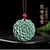 Hand-carved Jade Bean Peony Flower Necklace Pendant