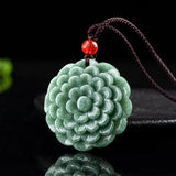Hand-carved Jade Bean Peony Flower Necklace Pendant
