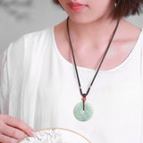 Hand-carve Jade Blooming Fortune Pingan Buckle Necklace Pendant