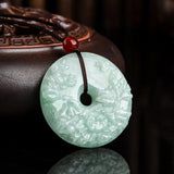 Hand-carve Jade Blooming Fortune Pingan Buckle Necklace Pendant