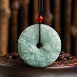Hand-carve Jade Blooming Fortune Pingan Buckle Necklace Pendant