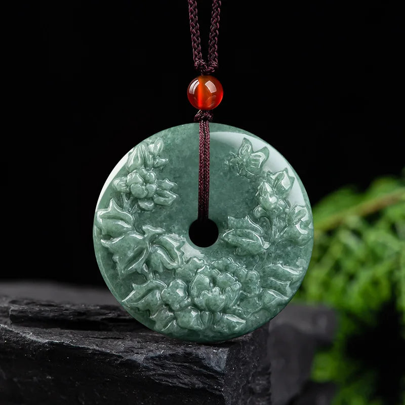 Hand-carve Jade Pingan Buckle Necklace Pendant Men Women Luck