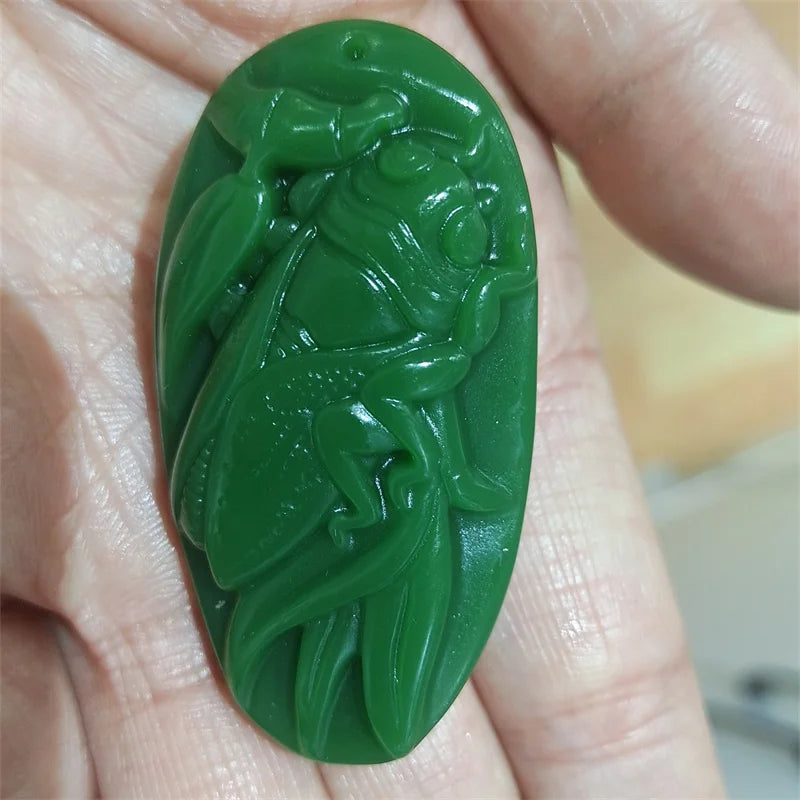 Natural Hand-carve Jade Cicada Necklace Pendant Jewelry Men Women Luck Gifts