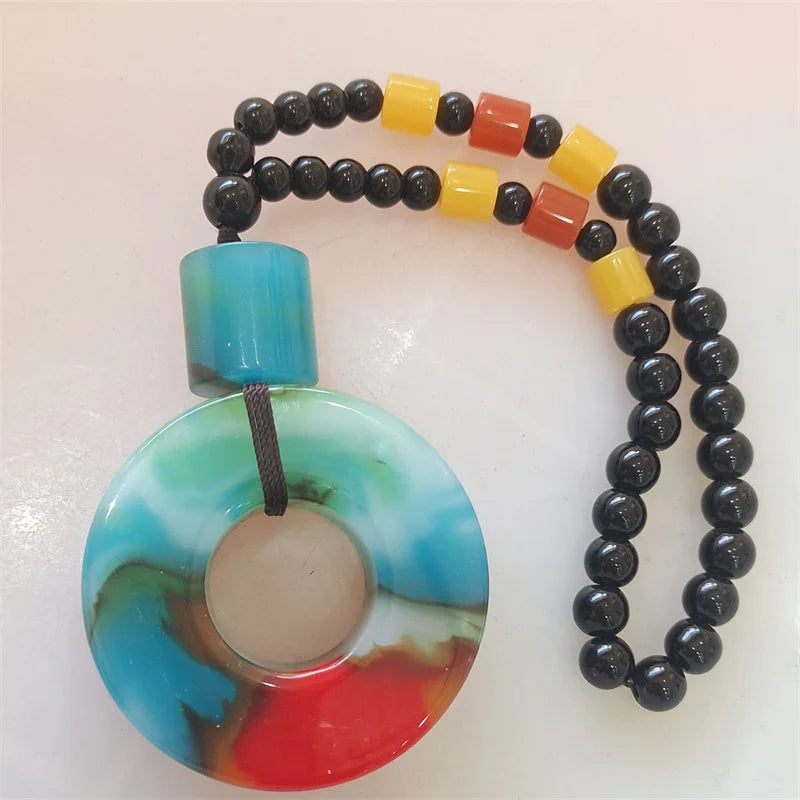 Natural Hand-carve Jade Circle Necklace Pendant Luck