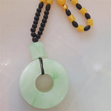 Natural Hand-carve Jade Circle Necklace Pendant Luck