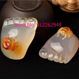 Hand-carve Jade Contentment with Changle Little Feet Necklace Pendant