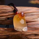 Hand-carve Jade Contentment with Changle Little Feet Necklace Pendant