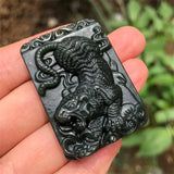 Hand-carve Jade Cyan Downhill Tiger Necklace Pendant Jewelry Men Women Luck